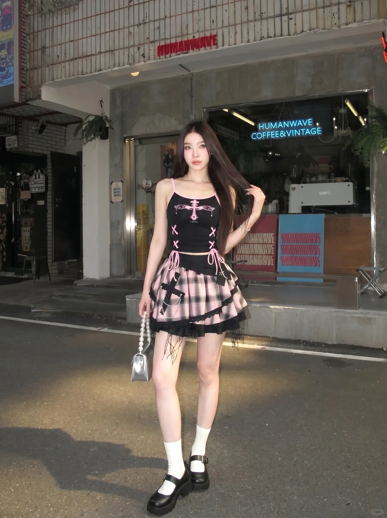 Set Rok Vintage Y2K Gaya Dark  - Cami Top Lace ulasan dan harga